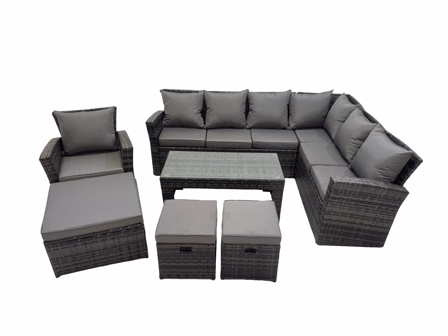 Fimous 7 Piece L-Shape Outdoor Garden Sofa Set with Coffee Table and Ottoman in Grey – 2