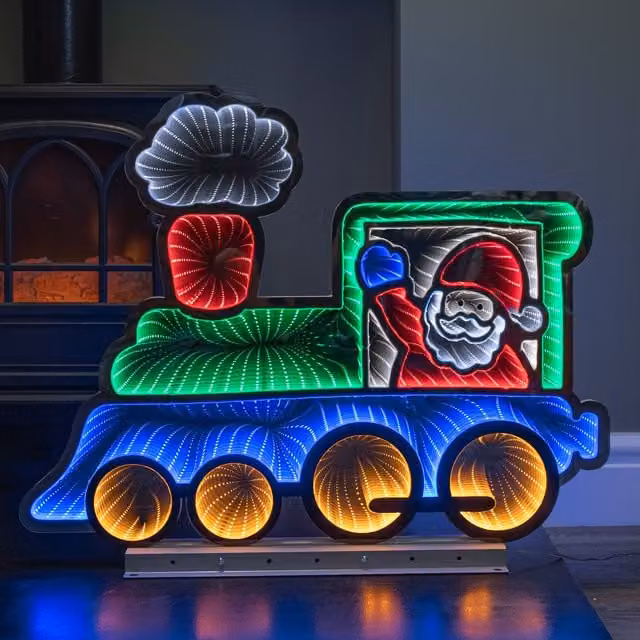 Samuel Alexander Multicolour Light Up Christmas Train Infinity Decoration with Santa and LEDs, 63 cm