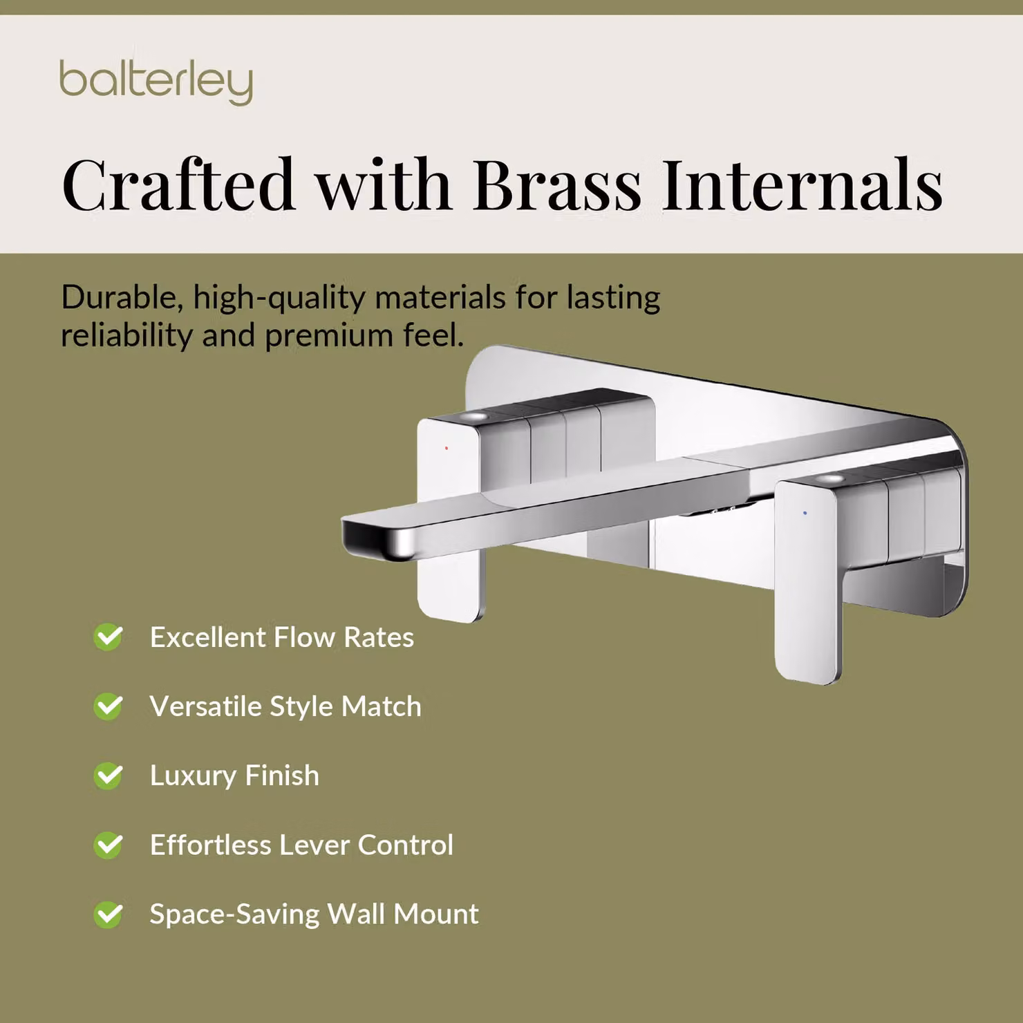 Balterley Square Wall Mounted 3 Tap Hole Basin Mixer Tap with Back Plate in Chrome Silver – 3