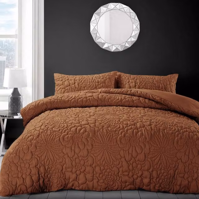 Velosso Orange Floral Microfibre Duvet Cover and Pillowcase Set, W/D/H: 140 x 200 cm
