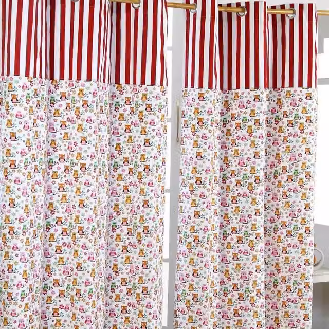 Homescapes Orange and Red Owl Printed Eyelet Curtain Pair, Width: 137 cm, Height: 228 cm