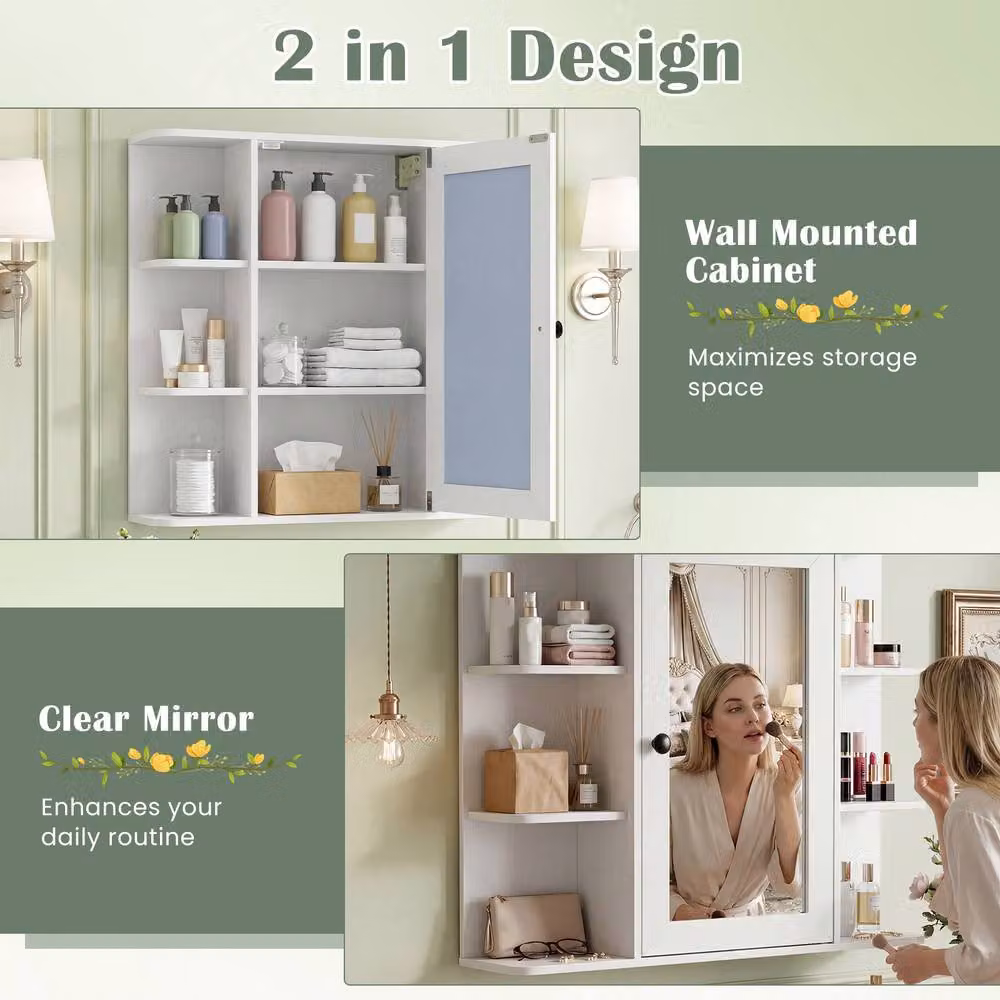 Gymax White Wall Mounted Modern Bathroom Medicine Cabinet with Mirror and Internal Shelves – 2