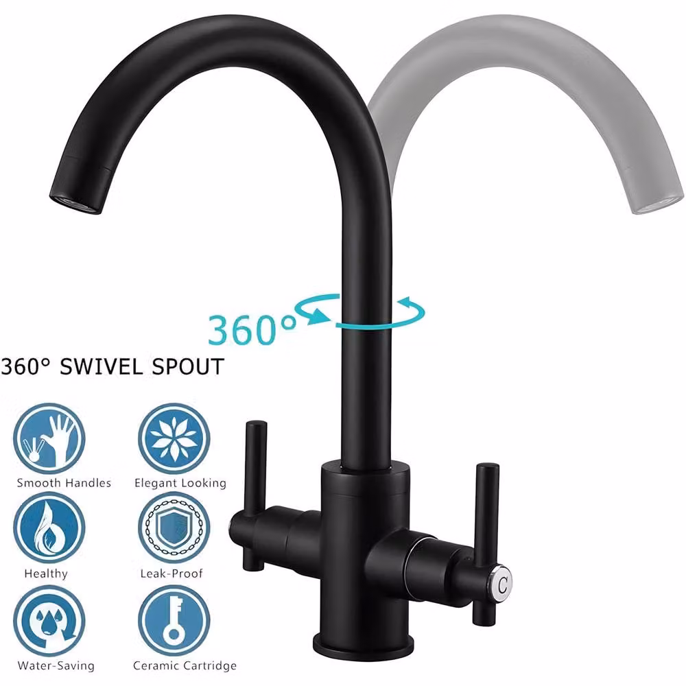 Heable Sleek Kitchen Mixer Tap Dual Lever Monobloc Swivel Spout Matte Black – 4