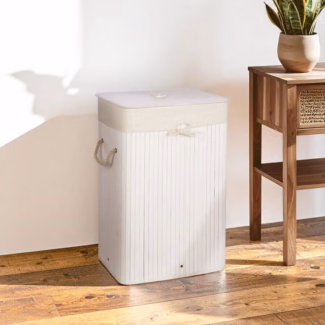 Orsina Kankyo White Bamboo Laundry Hamper with Lid