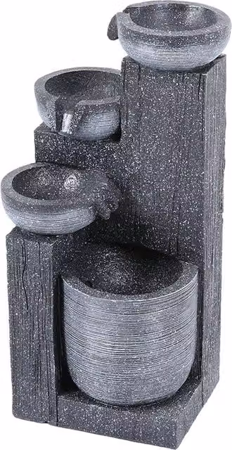 Livingandhome Solar Powered Round Multi Tiered Cascade Tabletop Garden Water Feature in Grey
