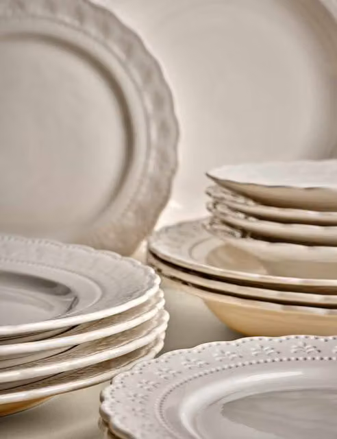 M&S 16 Piece White Ceramic Vintage Dinner Set
