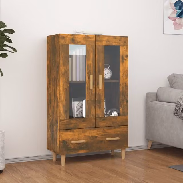 Berkfield Home Smoked Oak Highboard in Brown, W/D/H: 70 x 31 x 115 cm