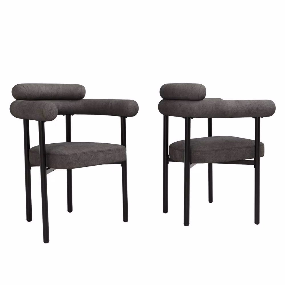 Fascinate Modern Grey Faux Suede Upholstered Armrest Dining Chairs, Set of 2 – 4