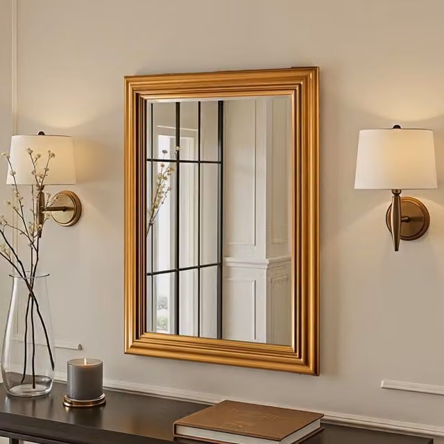 Yearn Contemporary Rectangular Framed Bevelled Wall Mirror in Gold