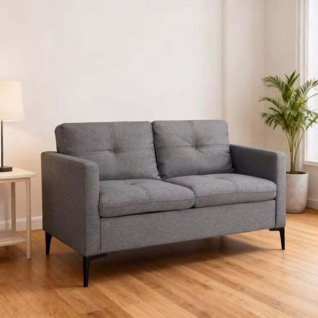ERGOVEXA Two-Seater Upholstered Fabric Sofa in Grey with Scatter Cushions and Metal Frame, W/D/H: 133 x 73 x 82 cm