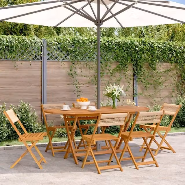 Berkfield Home Set of 6 Folding Garden Chairs in Beige Acacia Wood – 1