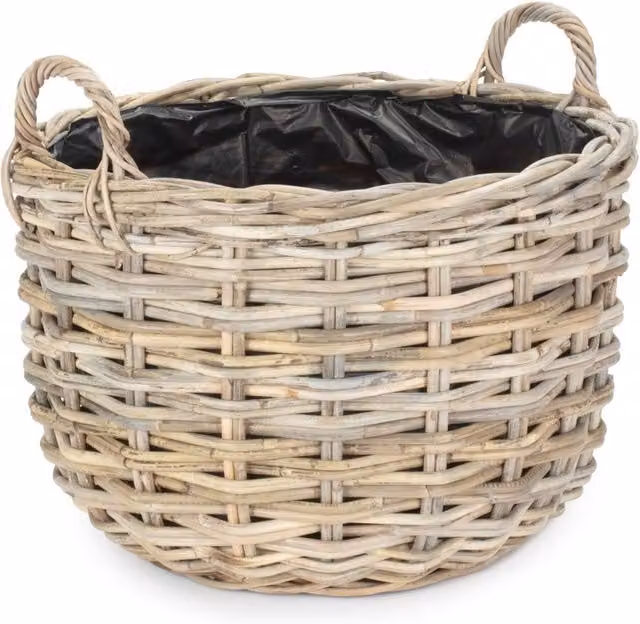 Red Hamper Curved Base Rattan Planter with Plastic Lining in Natural, Large