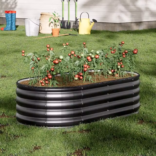 Breeins Oval Galvanised Steel Raised Garden Bed in Anthracite, W/D/H: 160 x 42 x 42 cm