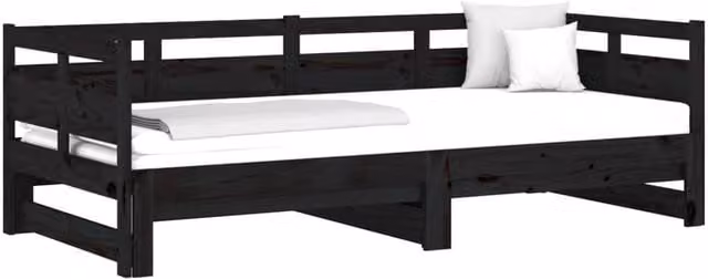 Berkfield Home Black Solid Wood Pine Pull-out Day Bed, W/D/H: 193.5 x 90 x 66 cm