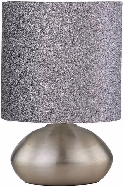 First Choice Lighting Jenson Touch Table Lamp in Chrome with Silver Glitter Shade
