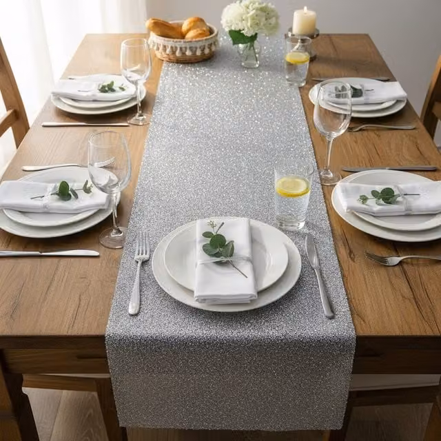 DEENZ Silver Glamour Rectangular Table Runner W: 120 cm, D: 40 cm