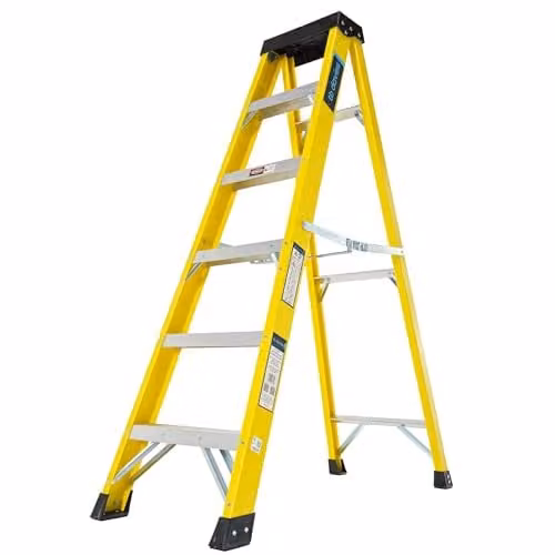 TB Davies Yellow GRP Fibreglass 6 Tread Swingback Step Ladder with Tool Tray and 150kg Work Load