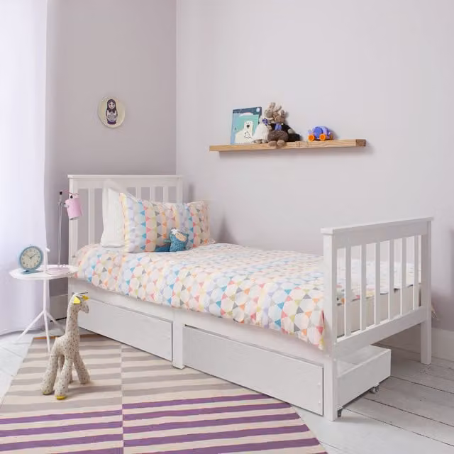 Noa and Nani Scandinavian Style Single Bed with Under Storage Drawers in White, W/D/H: 90 x 190 cm