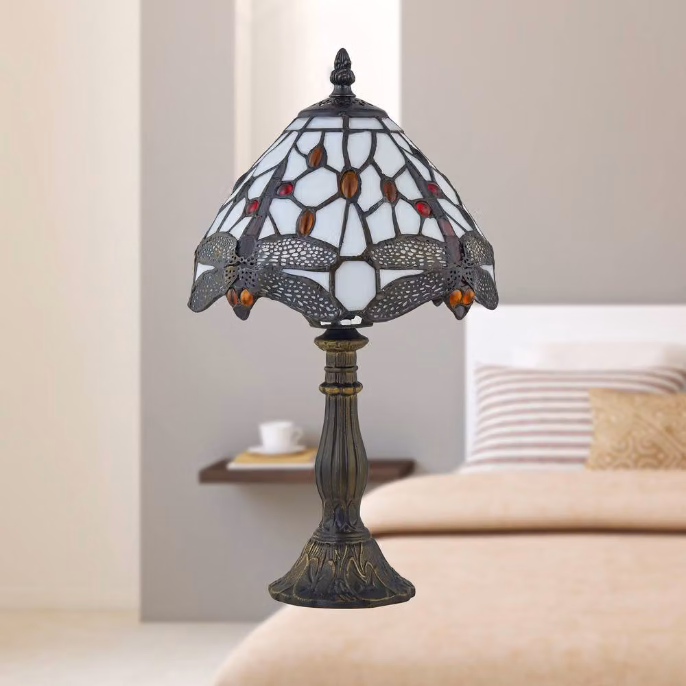 First Choice Lighting Basil Tiffany Dragon Fly Table Lamp in Bronze and Multicolour, Height: 36 cm – 3