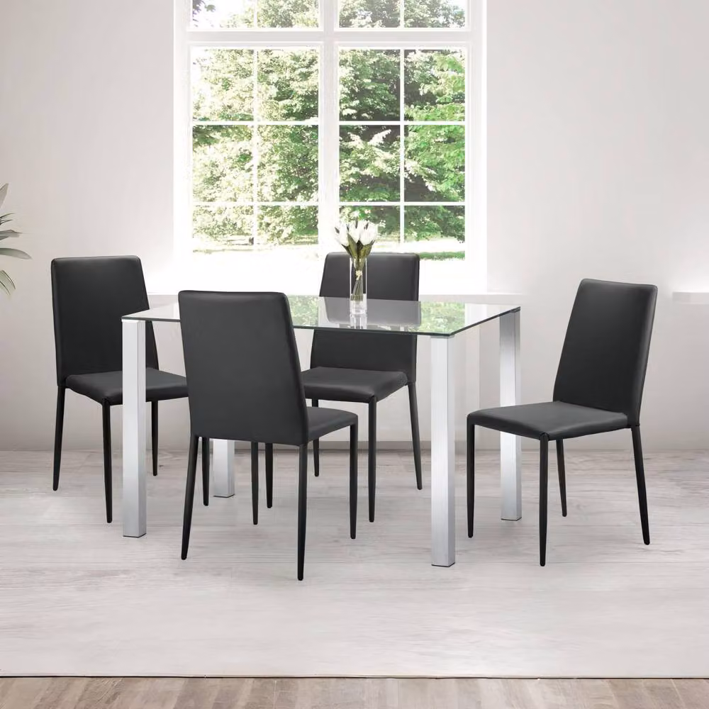 Cheshire Oakridge Set of 4 Modern Black Synthetic Leather Upholstered Dining Chairs with Oak and Metal Frames – 5