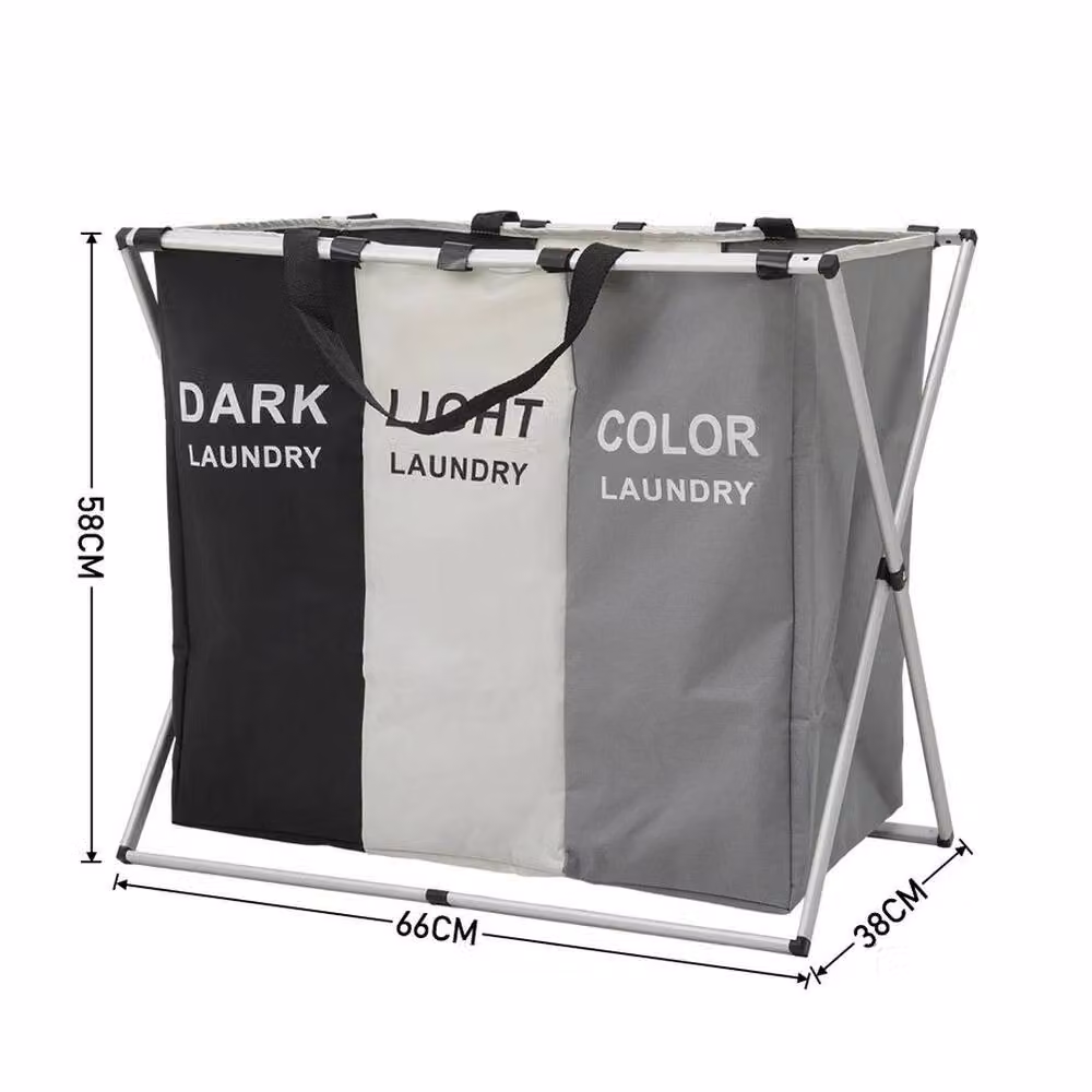 KORVIXA Foldable Laundry Basket with 3 Compartments and Removable Bags, Multicolour, W: 38 cm, D: 38 cm, H: 58 cm – 2