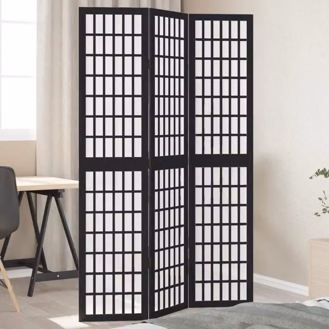 Berkfield Home 3-Panel Room Divider in Black Solid Paulownia Wood