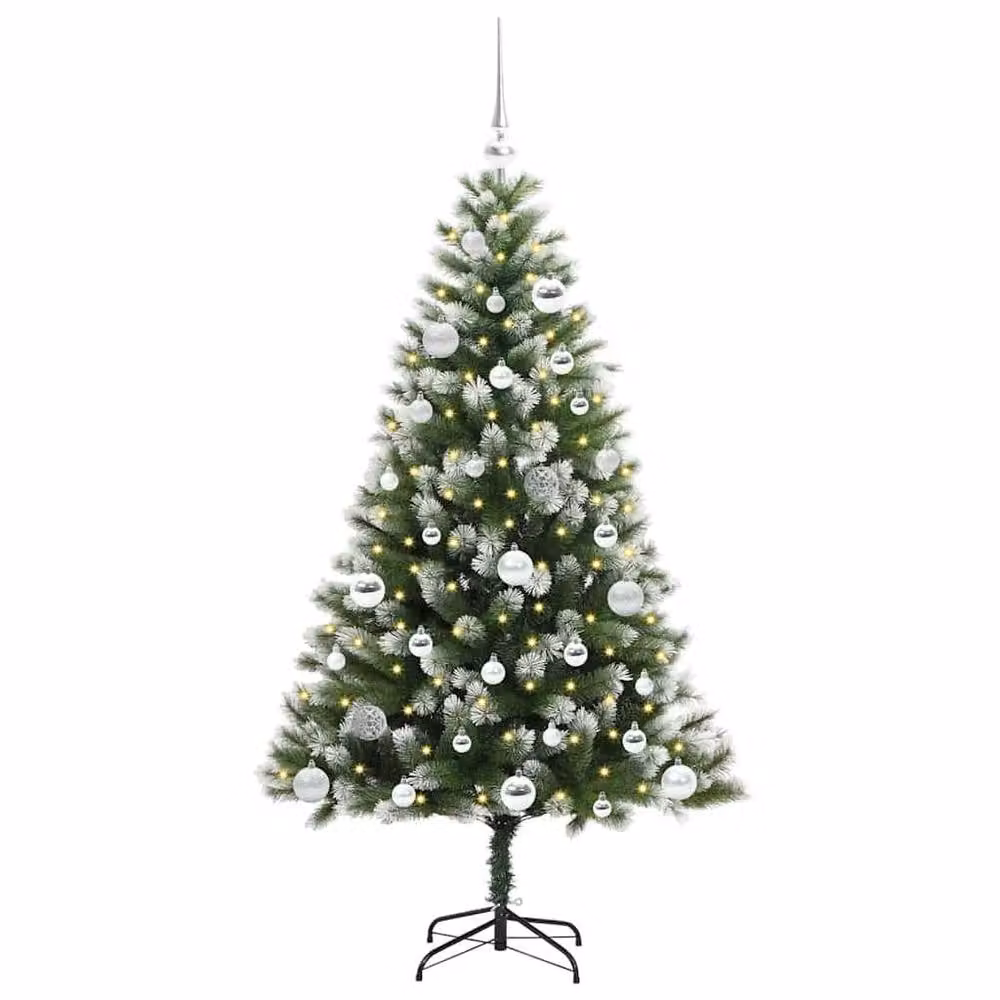 Berkfield Home Artificial Hinged Christmas Tree with Flocked Snow, Green, Height: 150 cm – 3