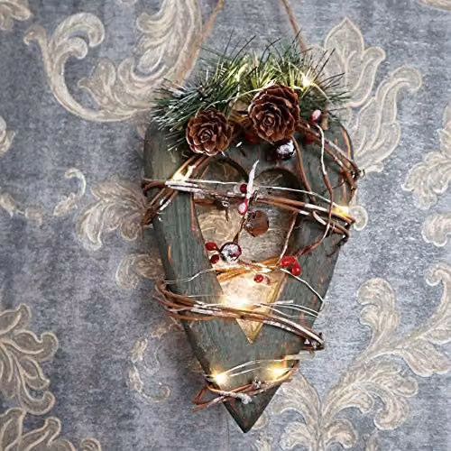 Shatchi Green Wooden LED Heart Hanging Ornament for Christmas Decor, W/H: 12 x 19 cm – 4
