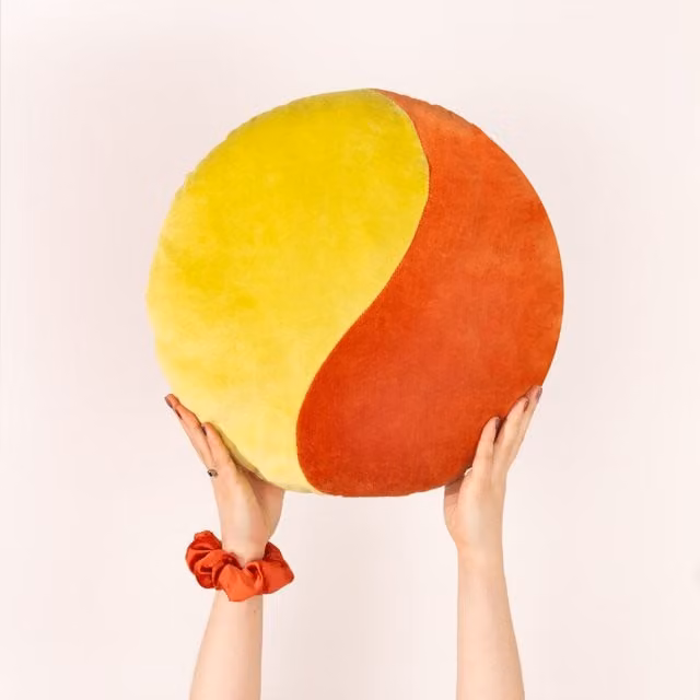 Heya Home Unity Round Cotton Velvet Ready Filled Cushion in Orange and Yellow, W/D/H: 40 x 40 x 40 cm