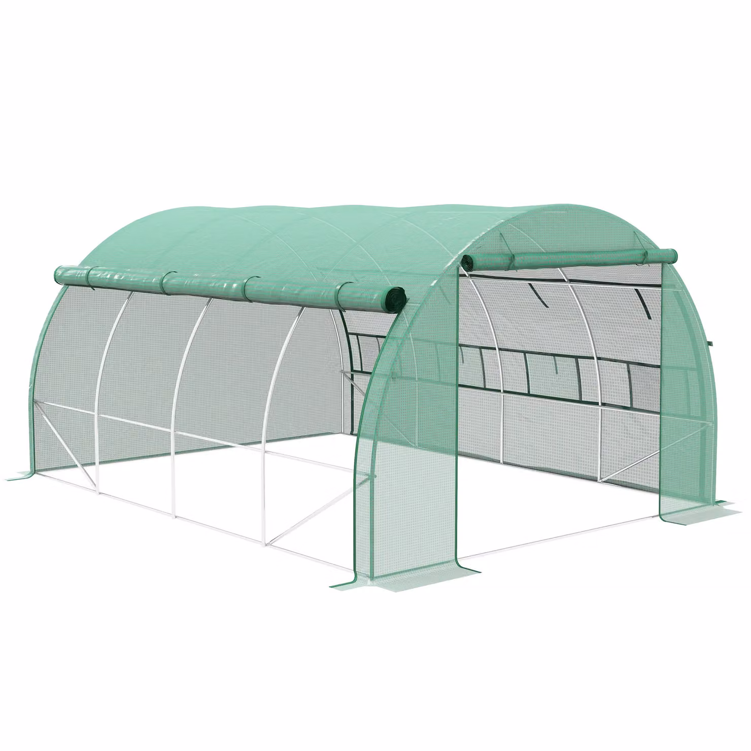 OUTSUNNY Green Polytunnel Greenhouse with Roll-up Side Walls and Windows, W/D/H: 300 x 200 x 300 cm – 2