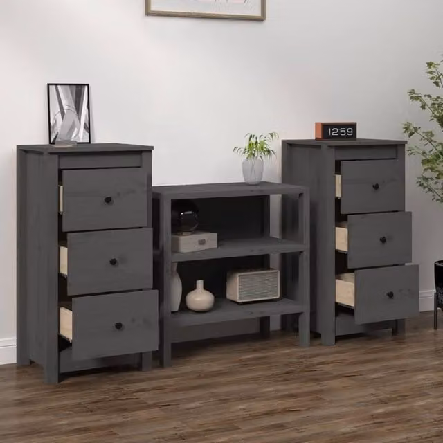 Berkfield Home Set of 2 Grey Solid Wood Pine Sideboards, W/D/H: 40 x 35 x 80 cm – 1