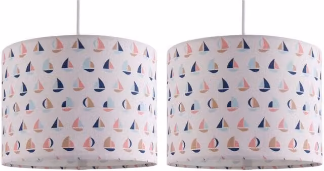 First Choice Lighting Set of 2 Multicolour Sailing Boat Fabric Pendant Shades, Diameter: 25 cm