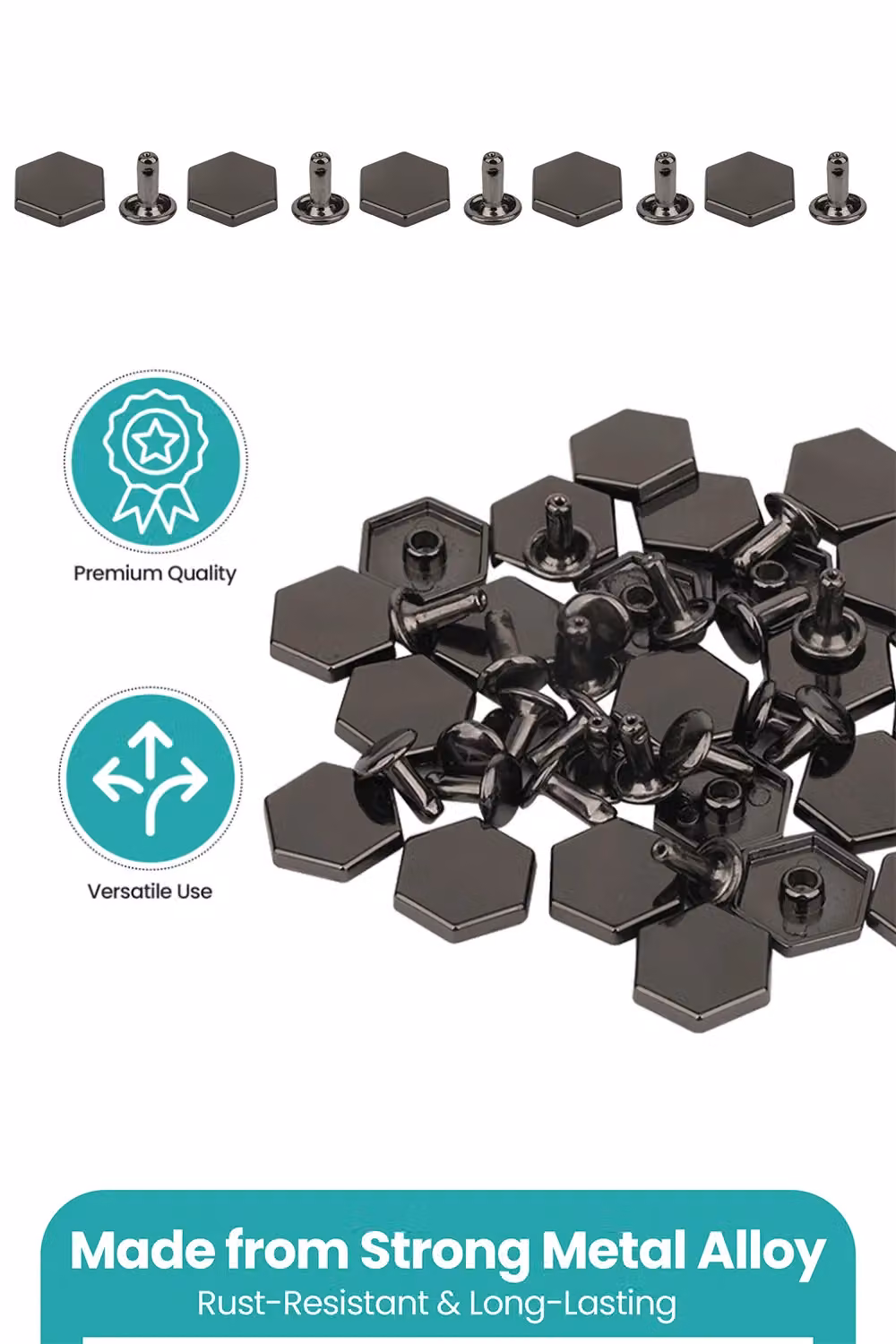 Neel Blue Black Nickel-Plated Metal Alloy Hexagonal Feet Caps with 7mm Rivet Studs, 25 Pieces – 3