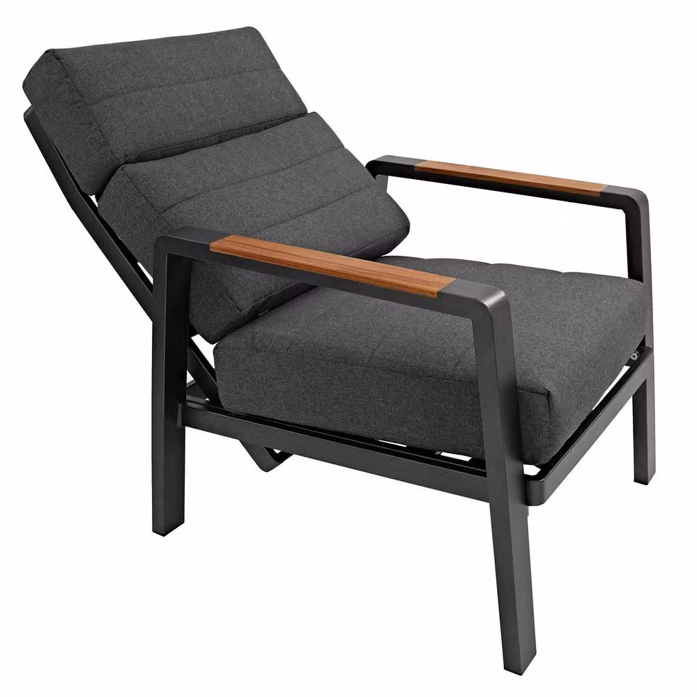 Monstershop 5 Seater Aluminium Garden Furniture Set in Grey with Firepit Table, 3 Seater Sofa, 2 Reclining Armchairs and Weather Cover – 5
