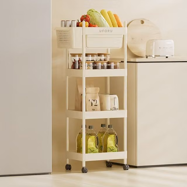 Livingandhome Multi-Tier Rolling Storage Cart with Drawer in White
