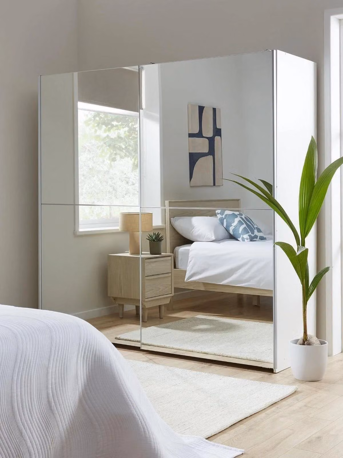Cheap Furniture Warehouse Houston Sliding Door Wardrobe in White with Mirror Doors, W/D/H: 190.1 x 61.2 x 190.1 cm