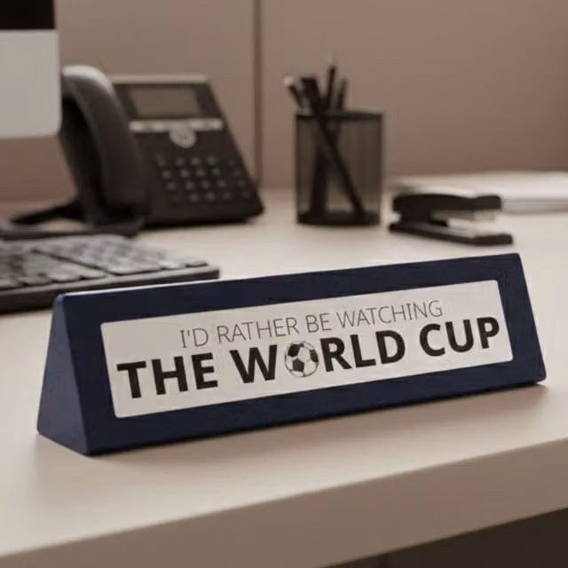 Boxer Gifts Id Rather be Watching the World Cup Funny Black Wooden Tabletop Desk Sign