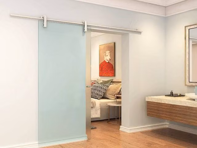 Vente-unique Surface-Mounted Sliding Door in Clear Tempered Glass, H 205 x W 73 cm