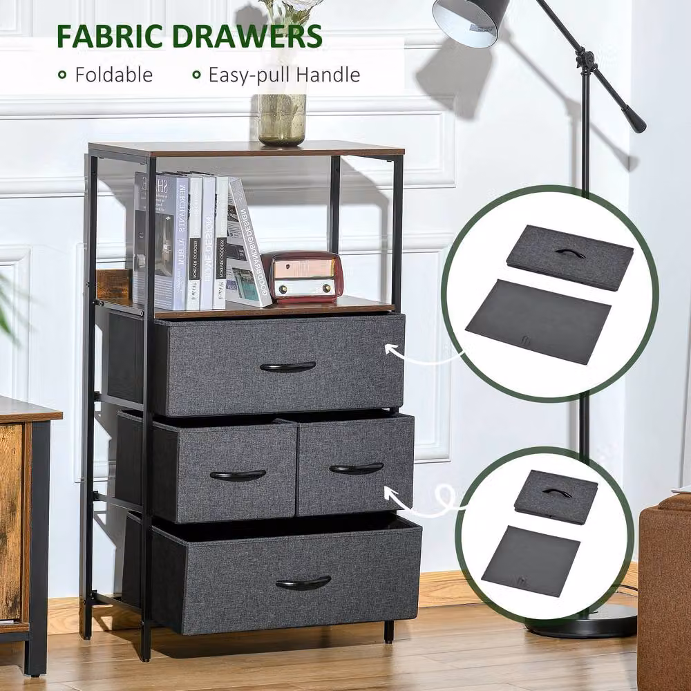 STILVORA Black Metal 4 Drawer Storage Chest with Top Shelves – 5