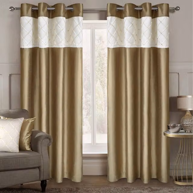 Intimates Pleated Curtain Pair with Coloured Studs in Latte/Cream, Height: 167.64 cm