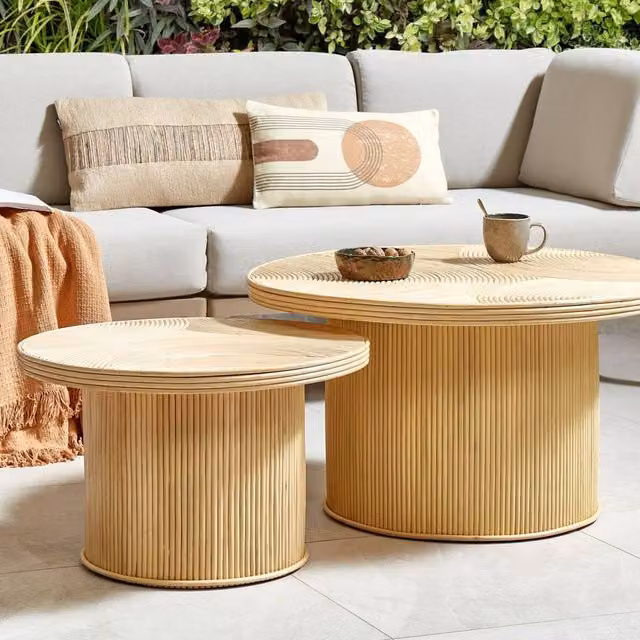 Wyld and Coco Ilios Set of 2 Round Rattan Nesting Coffee Tables in Brown and Beige – 1