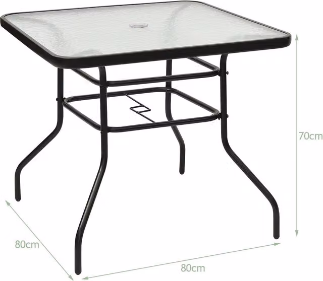 Costway Modern Square Patio Dining Table with Glass Top in Black