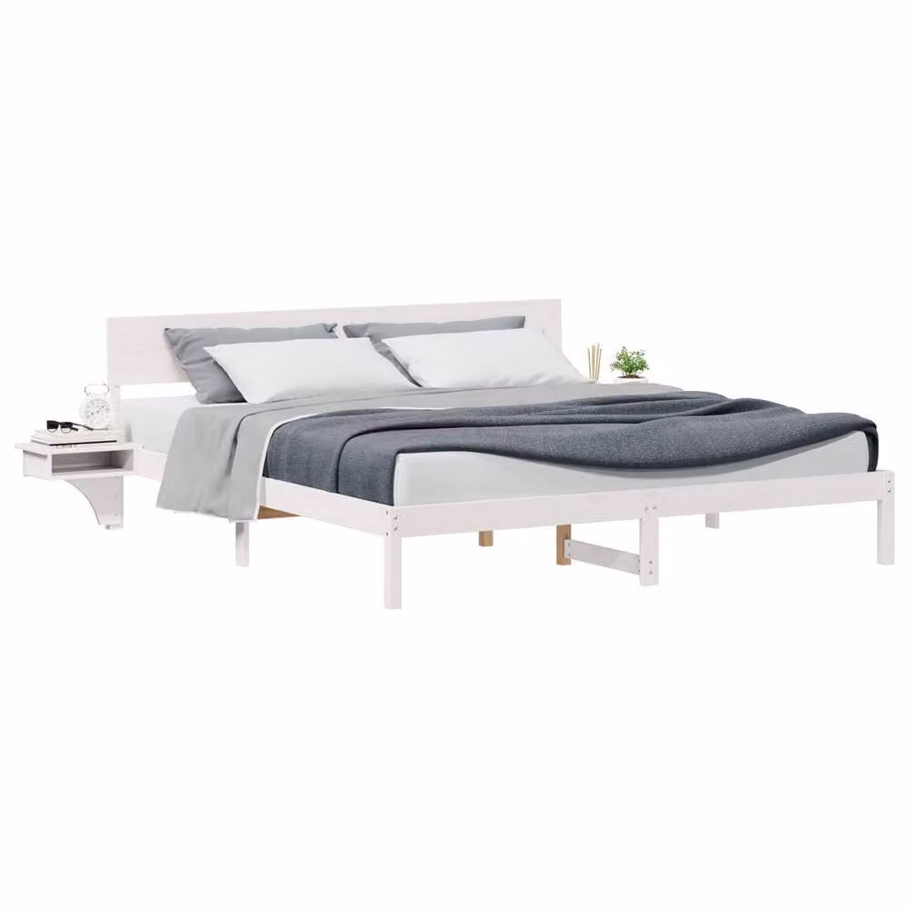 Berkfield Home Solid Pine Wood Bed Frame with Headboard in White, W/D/H: 180 x 200 x 73 cm – 2
