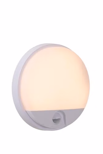 Lucide HUPS IR Round LED Outdoor Wall Light, White, Diameter: 21 cm, with Motion and Dusk Sensors, IP54, 10W 3000K Warm White