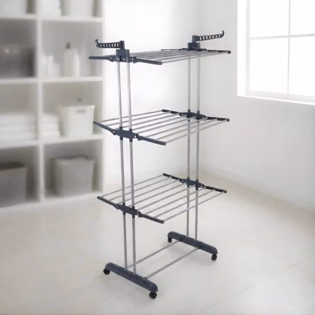 PAWNORA 4 Tier Winged Laundry Drying Tower with Wheels, Grey – 1