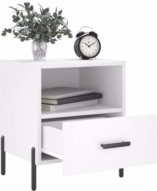 Berkfield Home Modern Bedside Cabinets, 2 Piece Set, White, W: 40 cm, D: 35 cm, H: 47.5 cm