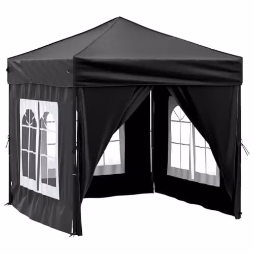 vidaXL Folding Party Tent with Sidewalls and Windows, Black, W: 200 cm, D: 200 cm, H: 234 cm – 1