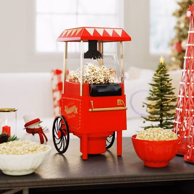 Costway 1200W Hot Air Popcorn Maker Cart with 12 Cups, Red