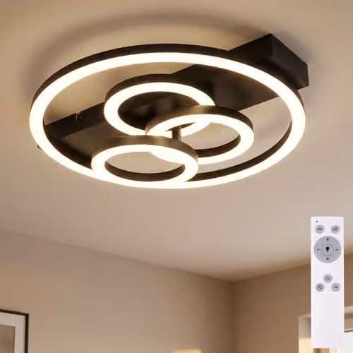 Globo Lighting Modern Rectangular LED Ceiling Light in Black with Remote Control and Dimmer Function – 2
