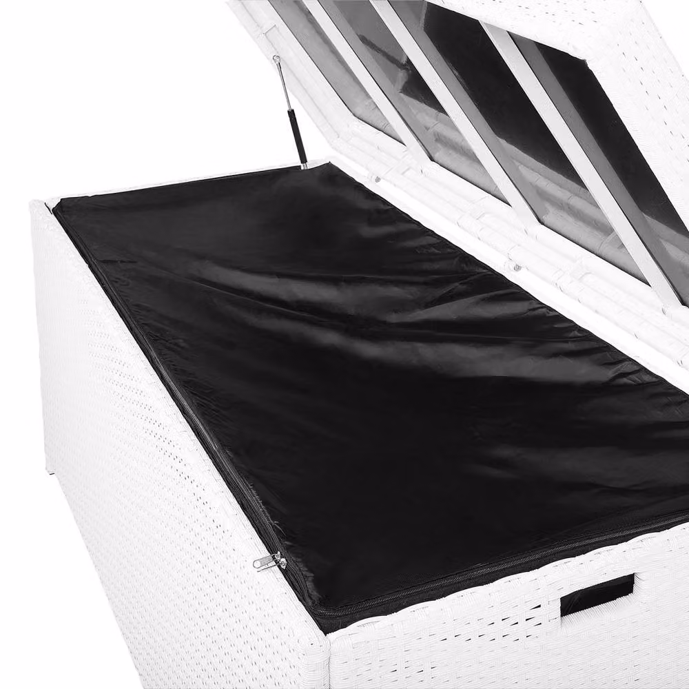 Wyld and Coco White Faux Rattan Outdoor Storage Box W: 158 cm, D: 63 cm, H: 66 cm – 4